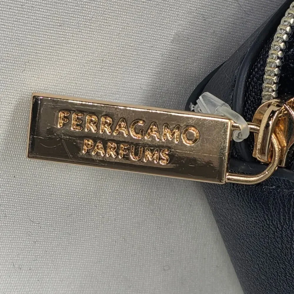 FERRAGAMO PARFUMS x AIR INDIA AMENITY POUCH – NAVY BLUE – GOLD HARDWARE – 8x6x2